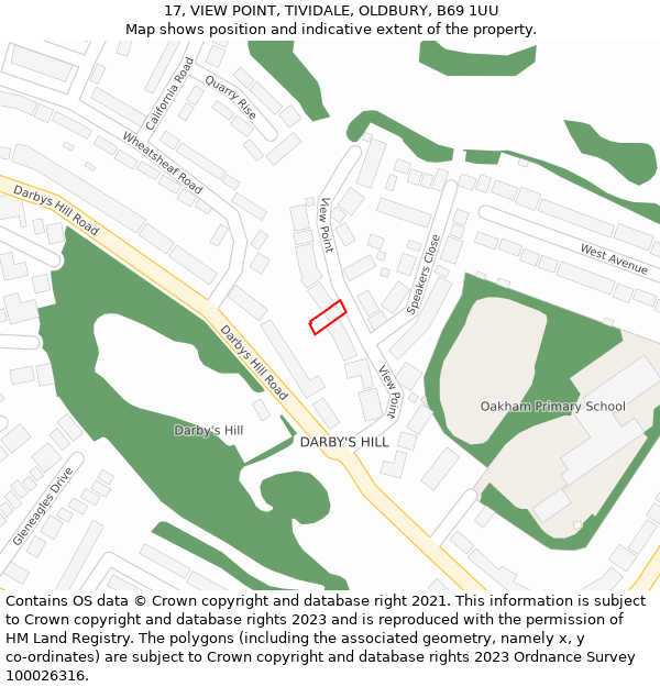 17, VIEW POINT, TIVIDALE, OLDBURY, B69 1UU: Location map and indicative extent of plot