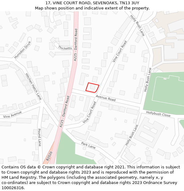 17, VINE COURT ROAD, SEVENOAKS, TN13 3UY: Location map and indicative extent of plot