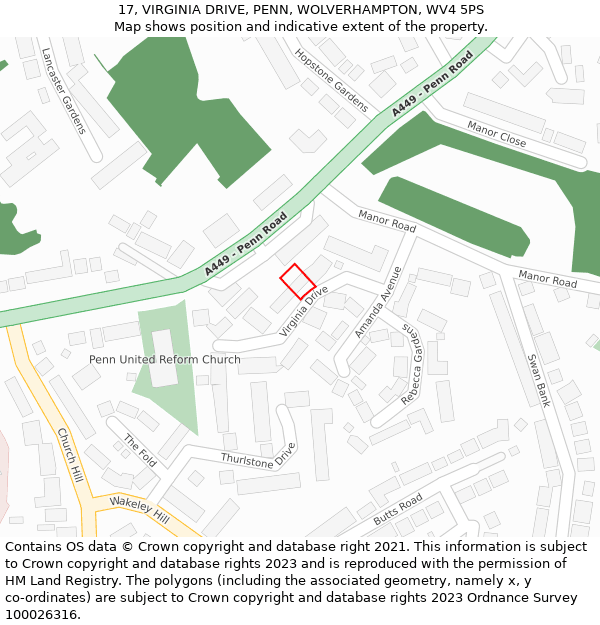 17, VIRGINIA DRIVE, PENN, WOLVERHAMPTON, WV4 5PS: Location map and indicative extent of plot
