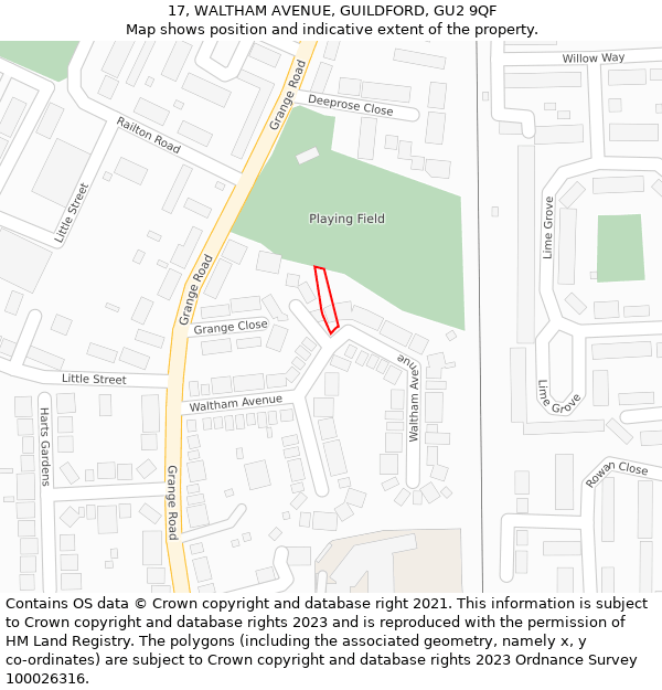 17, WALTHAM AVENUE, GUILDFORD, GU2 9QF: Location map and indicative extent of plot