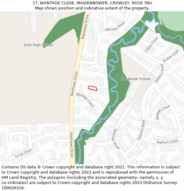 17, WANTAGE CLOSE, MAIDENBOWER, CRAWLEY, RH10 7NU: Location map and indicative extent of plot