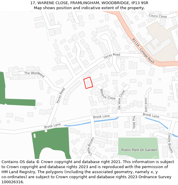 17, WARENE CLOSE, FRAMLINGHAM, WOODBRIDGE, IP13 9SR: Location map and indicative extent of plot