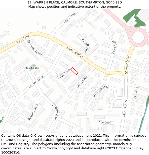 17, WARREN PLACE, CALMORE, SOUTHAMPTON, SO40 2SD: Location map and indicative extent of plot