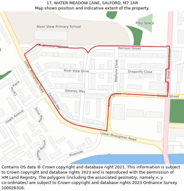 17, WATER MEADOW LANE, SALFORD, M7 1AR: Location map and indicative extent of plot