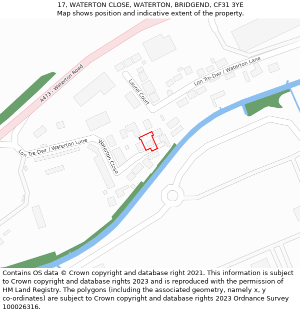 17, WATERTON CLOSE, WATERTON, BRIDGEND, CF31 3YE: Location map and indicative extent of plot