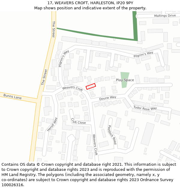 17, WEAVERS CROFT, HARLESTON, IP20 9PY: Location map and indicative extent of plot