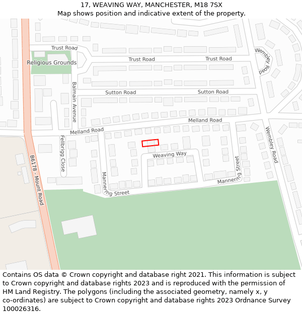 17, WEAVING WAY, MANCHESTER, M18 7SX: Location map and indicative extent of plot