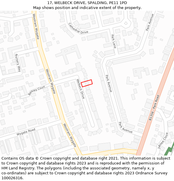 17, WELBECK DRIVE, SPALDING, PE11 1PD: Location map and indicative extent of plot