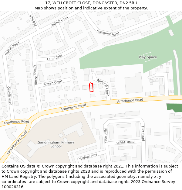 17, WELLCROFT CLOSE, DONCASTER, DN2 5RU: Location map and indicative extent of plot