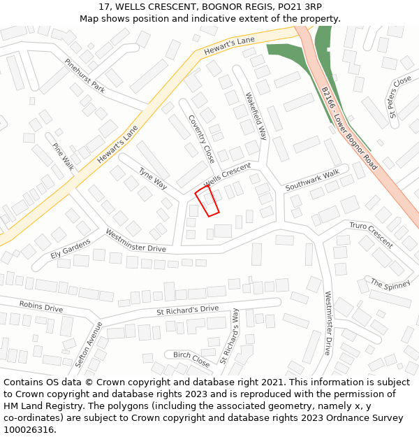 17, WELLS CRESCENT, BOGNOR REGIS, PO21 3RP: Location map and indicative extent of plot