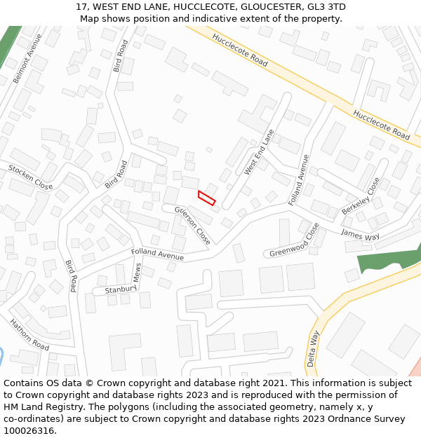 17, WEST END LANE, HUCCLECOTE, GLOUCESTER, GL3 3TD: Location map and indicative extent of plot