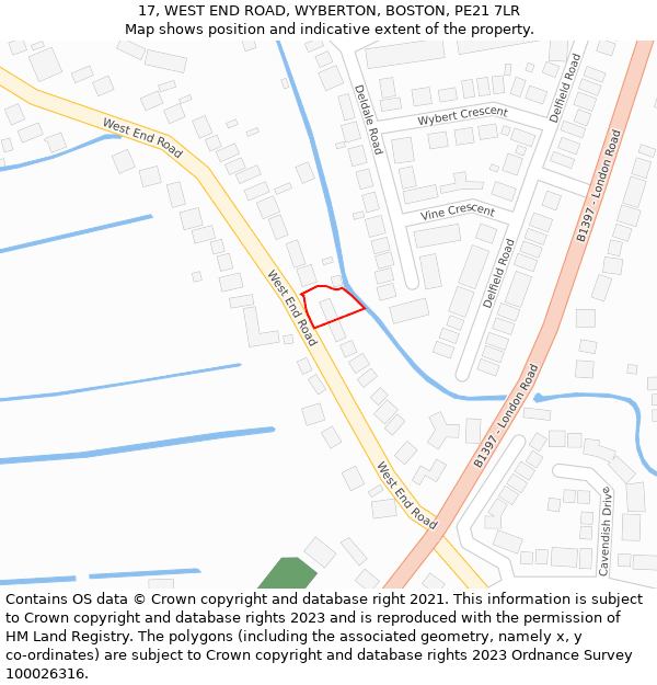 17, WEST END ROAD, WYBERTON, BOSTON, PE21 7LR: Location map and indicative extent of plot