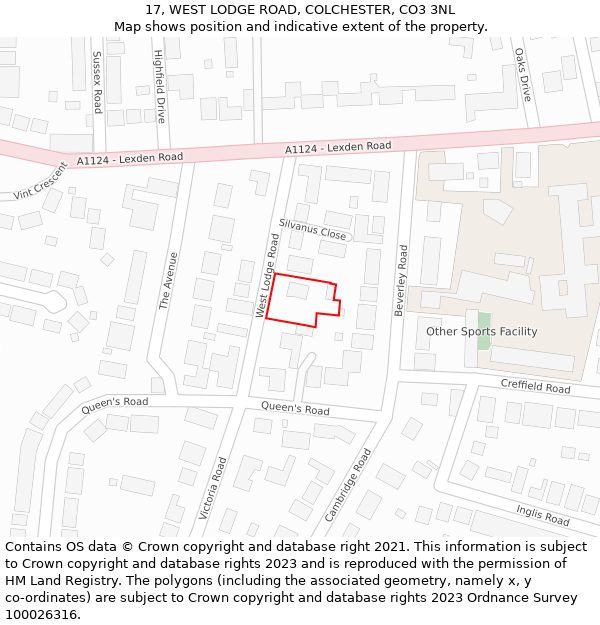 17, WEST LODGE ROAD, COLCHESTER, CO3 3NL: Location map and indicative extent of plot