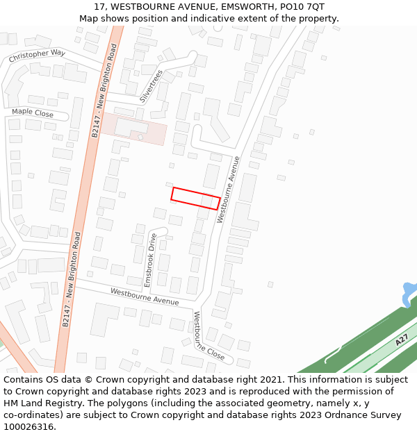 17, WESTBOURNE AVENUE, EMSWORTH, PO10 7QT: Location map and indicative extent of plot