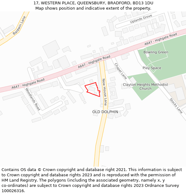 17, WESTERN PLACE, QUEENSBURY, BRADFORD, BD13 1DU: Location map and indicative extent of plot