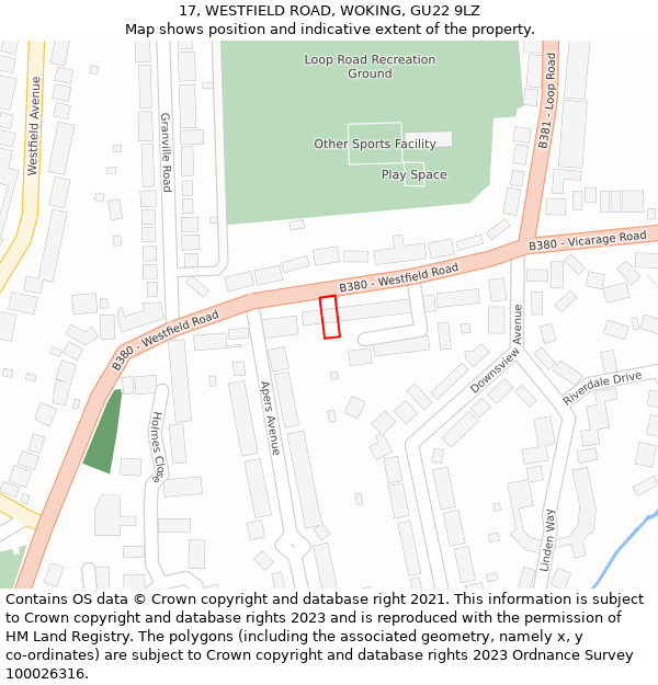 17, WESTFIELD ROAD, WOKING, GU22 9LZ: Location map and indicative extent of plot