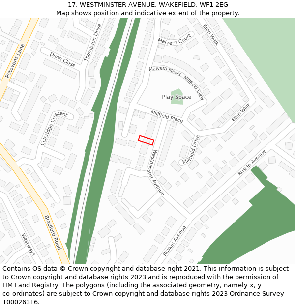 17, WESTMINSTER AVENUE, WAKEFIELD, WF1 2EG: Location map and indicative extent of plot