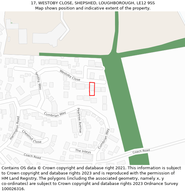 17, WESTOBY CLOSE, SHEPSHED, LOUGHBOROUGH, LE12 9SS: Location map and indicative extent of plot