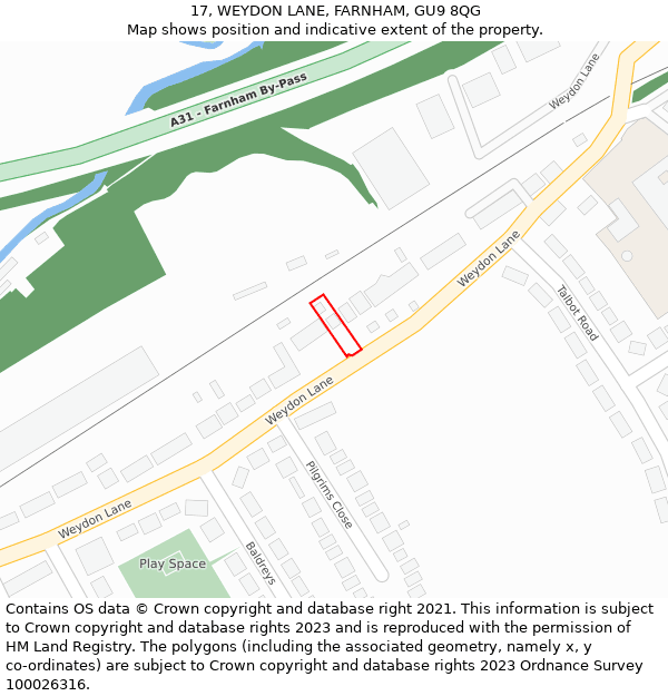 17, WEYDON LANE, FARNHAM, GU9 8QG: Location map and indicative extent of plot