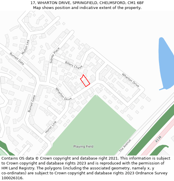 17, WHARTON DRIVE, SPRINGFIELD, CHELMSFORD, CM1 6BF: Location map and indicative extent of plot