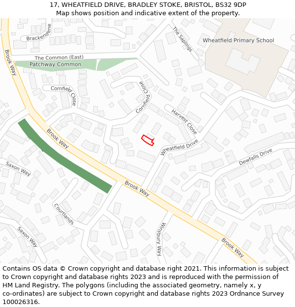 17, WHEATFIELD DRIVE, BRADLEY STOKE, BRISTOL, BS32 9DP: Location map and indicative extent of plot