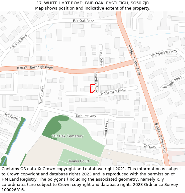 17, WHITE HART ROAD, FAIR OAK, EASTLEIGH, SO50 7JR: Location map and indicative extent of plot