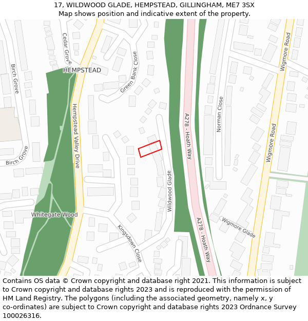 17, WILDWOOD GLADE, HEMPSTEAD, GILLINGHAM, ME7 3SX: Location map and indicative extent of plot