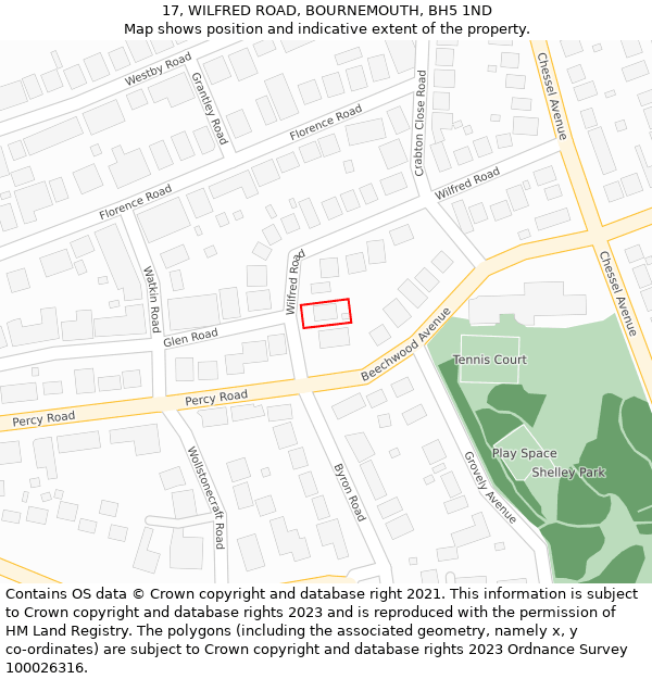 17, WILFRED ROAD, BOURNEMOUTH, BH5 1ND: Location map and indicative extent of plot
