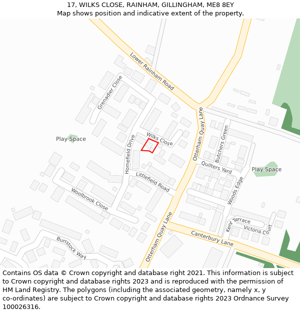 17, WILKS CLOSE, RAINHAM, GILLINGHAM, ME8 8EY: Location map and indicative extent of plot