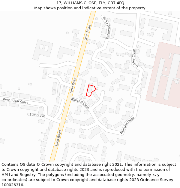 17, WILLIAMS CLOSE, ELY, CB7 4FQ: Location map and indicative extent of plot