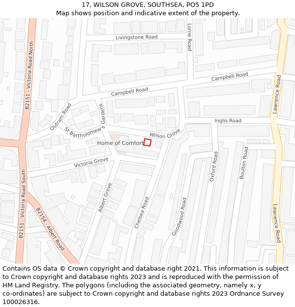 17, WILSON GROVE, SOUTHSEA, PO5 1PD: Location map and indicative extent of plot