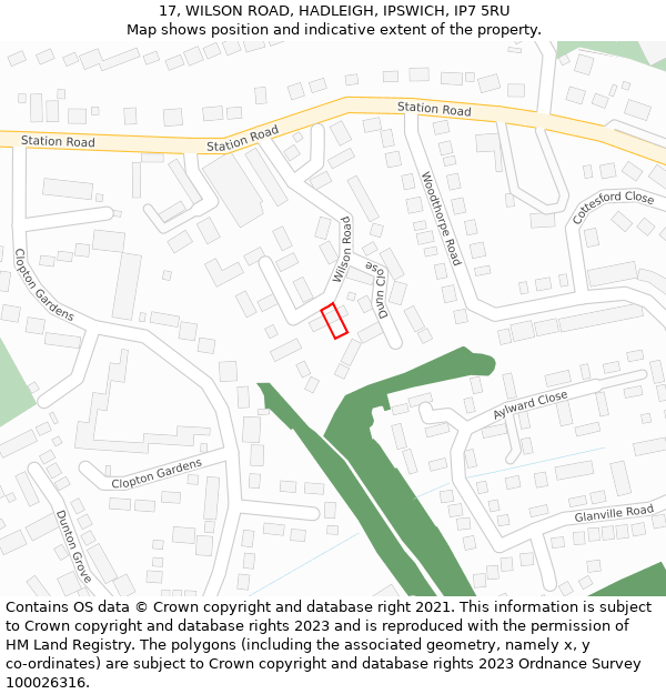 17, WILSON ROAD, HADLEIGH, IPSWICH, IP7 5RU: Location map and indicative extent of plot