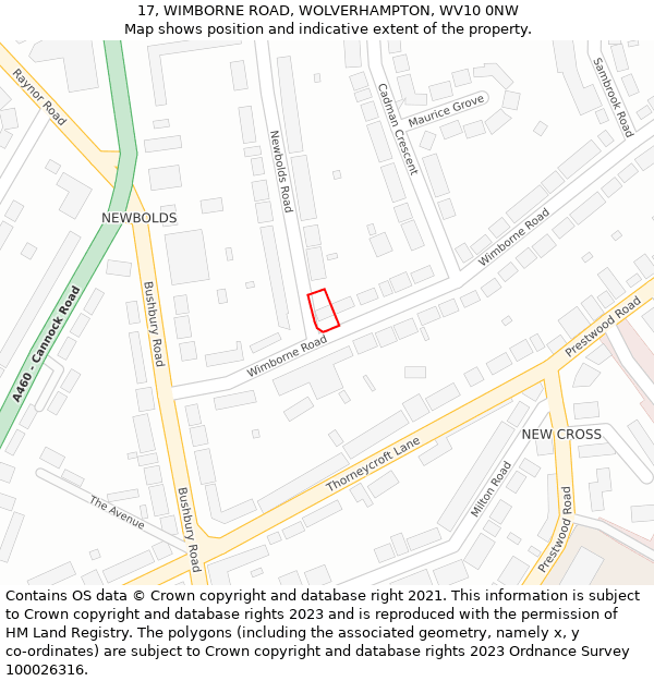 17, WIMBORNE ROAD, WOLVERHAMPTON, WV10 0NW: Location map and indicative extent of plot