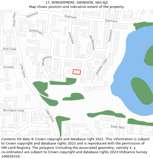 17, WINDERMERE, SWINDON, SN3 6JZ: Location map and indicative extent of plot