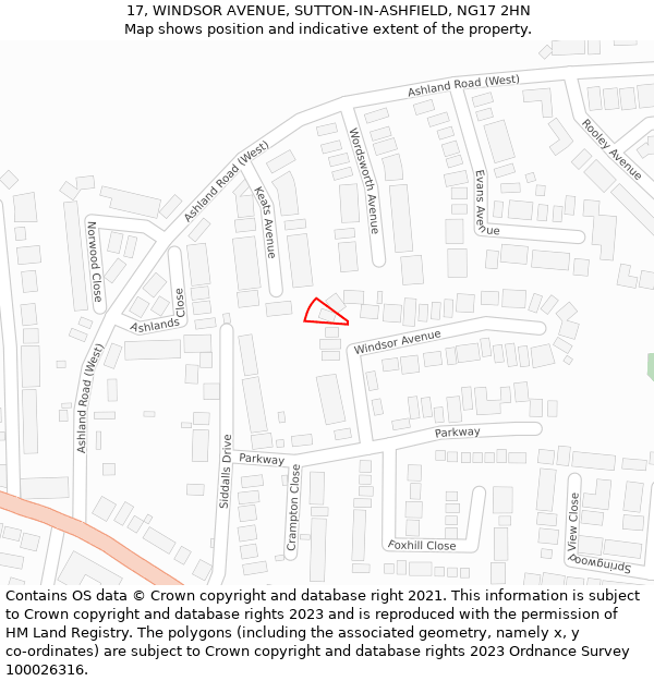 17, WINDSOR AVENUE, SUTTON-IN-ASHFIELD, NG17 2HN: Location map and indicative extent of plot