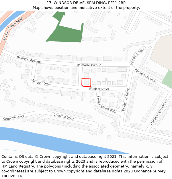 17, WINDSOR DRIVE, SPALDING, PE11 2RP: Location map and indicative extent of plot