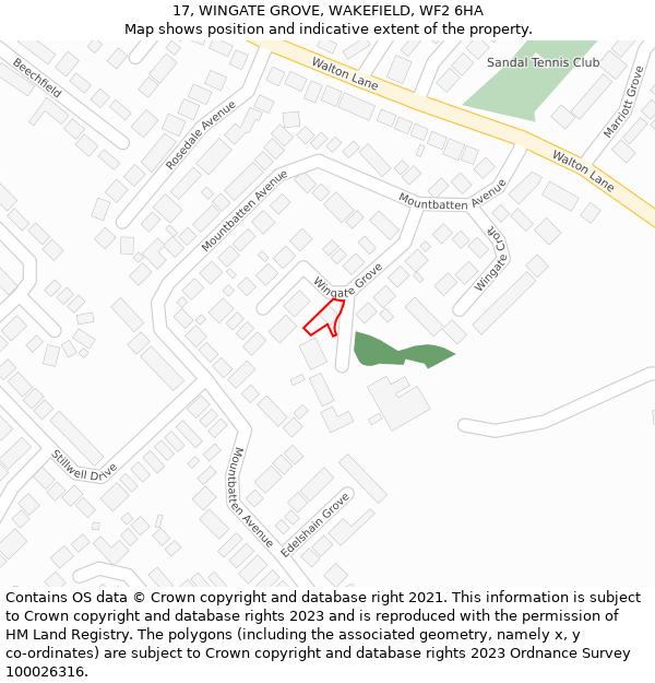 17, WINGATE GROVE, WAKEFIELD, WF2 6HA: Location map and indicative extent of plot