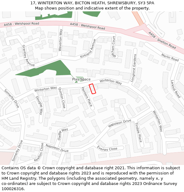 17, WINTERTON WAY, BICTON HEATH, SHREWSBURY, SY3 5PA: Location map and indicative extent of plot