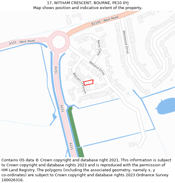 17, WITHAM CRESCENT, BOURNE, PE10 0YJ: Location map and indicative extent of plot