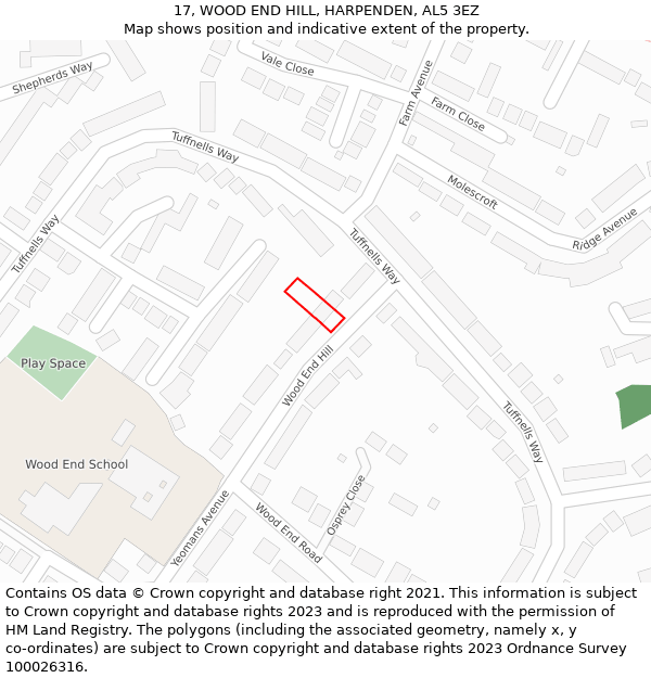 17, WOOD END HILL, HARPENDEN, AL5 3EZ: Location map and indicative extent of plot