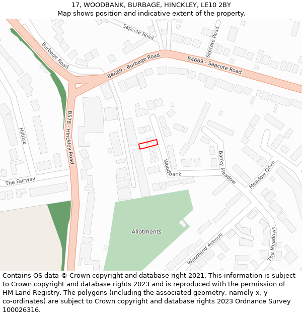 17, WOODBANK, BURBAGE, HINCKLEY, LE10 2BY: Location map and indicative extent of plot