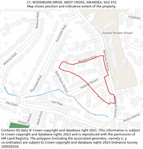 17, WOODBURN DRIVE, WEST CROSS, SWANSEA, SA3 5TZ: Location map and indicative extent of plot