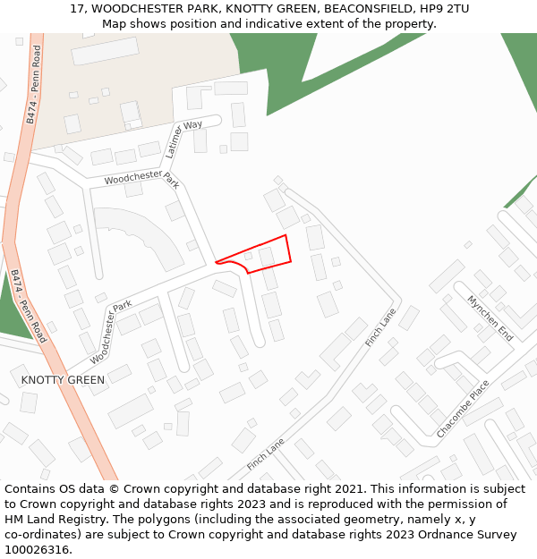 17, WOODCHESTER PARK, KNOTTY GREEN, BEACONSFIELD, HP9 2TU: Location map and indicative extent of plot