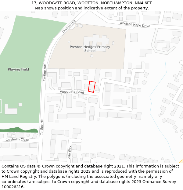 17, WOODGATE ROAD, WOOTTON, NORTHAMPTON, NN4 6ET: Location map and indicative extent of plot