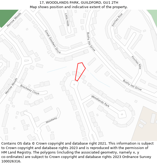 17, WOODLANDS PARK, GUILDFORD, GU1 2TH: Location map and indicative extent of plot