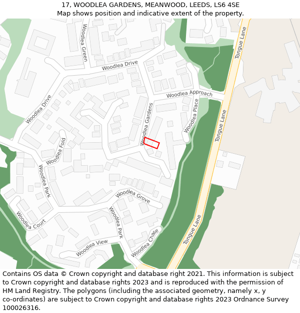 17, WOODLEA GARDENS, MEANWOOD, LEEDS, LS6 4SE: Location map and indicative extent of plot