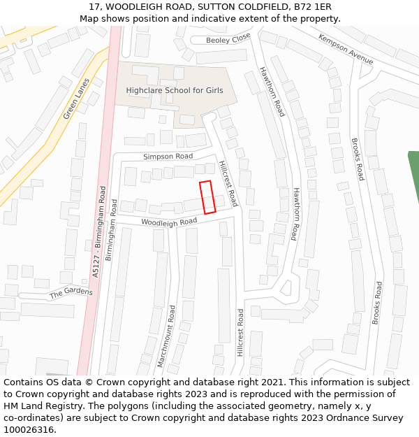 17, WOODLEIGH ROAD, SUTTON COLDFIELD, B72 1ER: Location map and indicative extent of plot