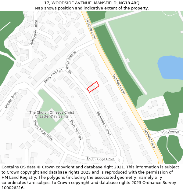 17, WOODSIDE AVENUE, MANSFIELD, NG18 4RQ: Location map and indicative extent of plot
