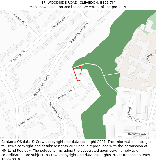 17, WOODSIDE ROAD, CLEVEDON, BS21 7JY: Location map and indicative extent of plot