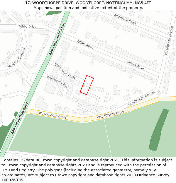 17, WOODTHORPE DRIVE, WOODTHORPE, NOTTINGHAM, NG5 4FT: Location map and indicative extent of plot